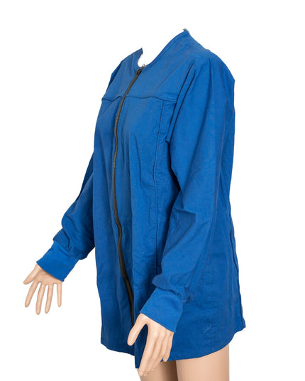 Unisex stretch scrub jacket 3 pocket solid full sleeve with rib and zip in