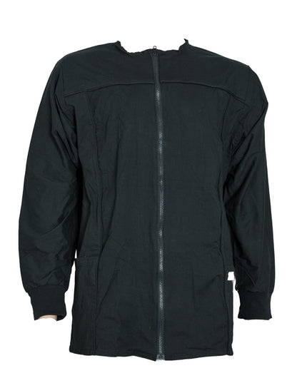 Unisex stretch scrub jacket 3 pocket solid full sleeve with rib and zip in