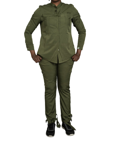 Women's long-sleeved scrub sets 8 pockets