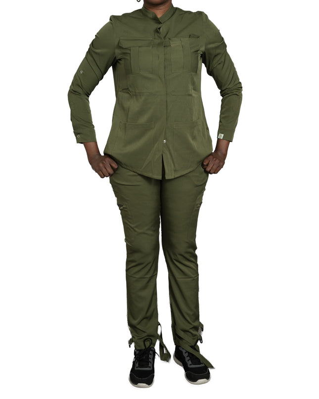 Women's long-sleeved scrub sets 8 pockets
