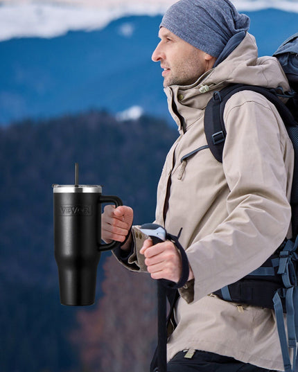 40 oz tumbler Insulated rambler Stainless Steel Coffee Cup Handheld Black