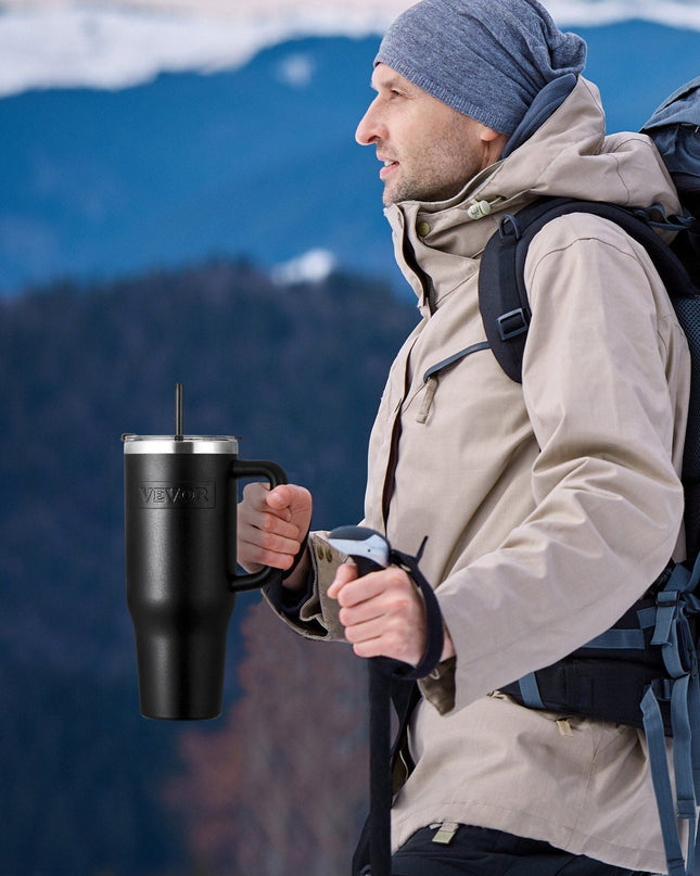 40 oz tumbler Insulated rambler Stainless Steel Coffee Cup Handheld Black