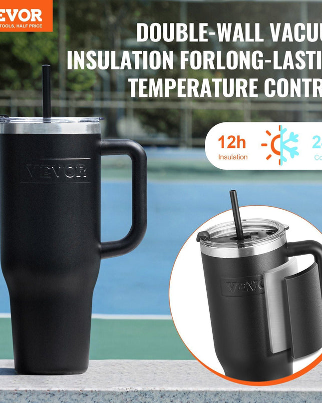 40 oz tumbler Insulated rambler Stainless Steel Coffee Cup Handheld Black