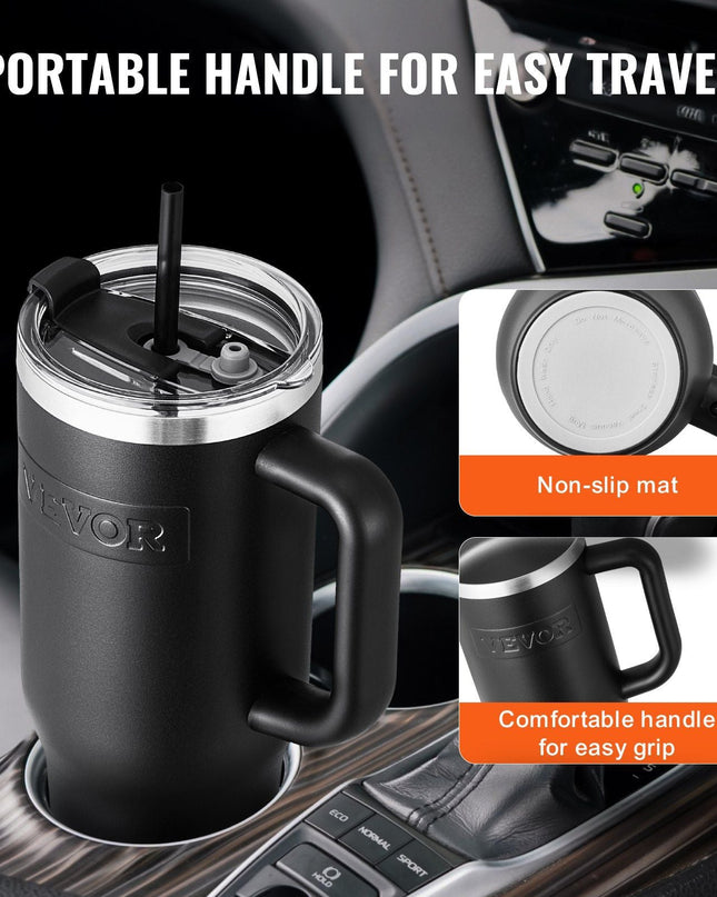 40 oz tumbler Insulated rambler Stainless Steel Coffee Cup Handheld Black