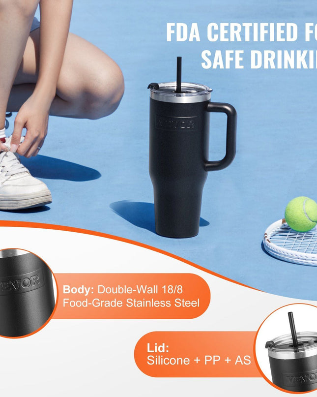 40 oz tumbler Insulated rambler Stainless Steel Coffee Cup Handheld Black