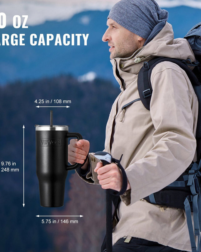 40 oz tumbler Insulated rambler Stainless Steel Coffee Cup Handheld Black