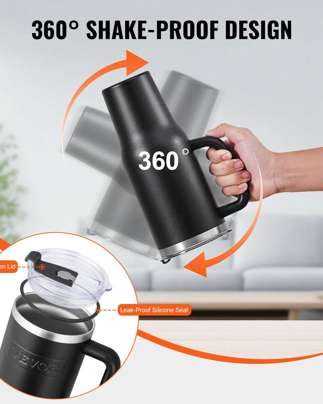 40 oz tumbler Insulated rambler Stainless Steel Coffee Cup Handheld Black